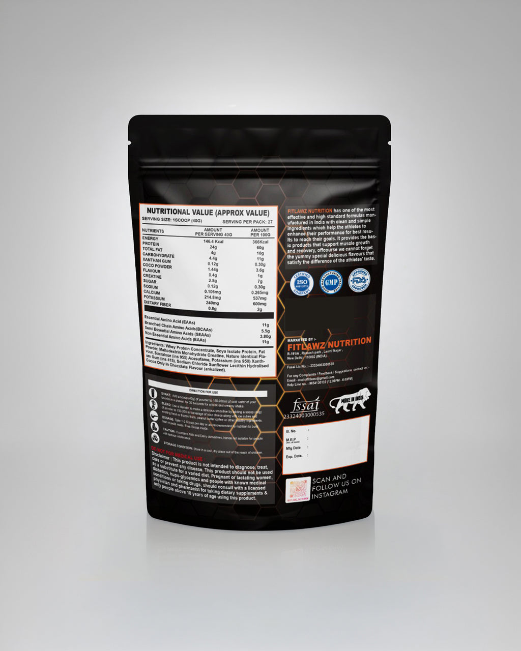 FITLAWZ - Whey Protein - 1 kg | Added Digestive Enzymes | Malai Kulfi | 27 Servings