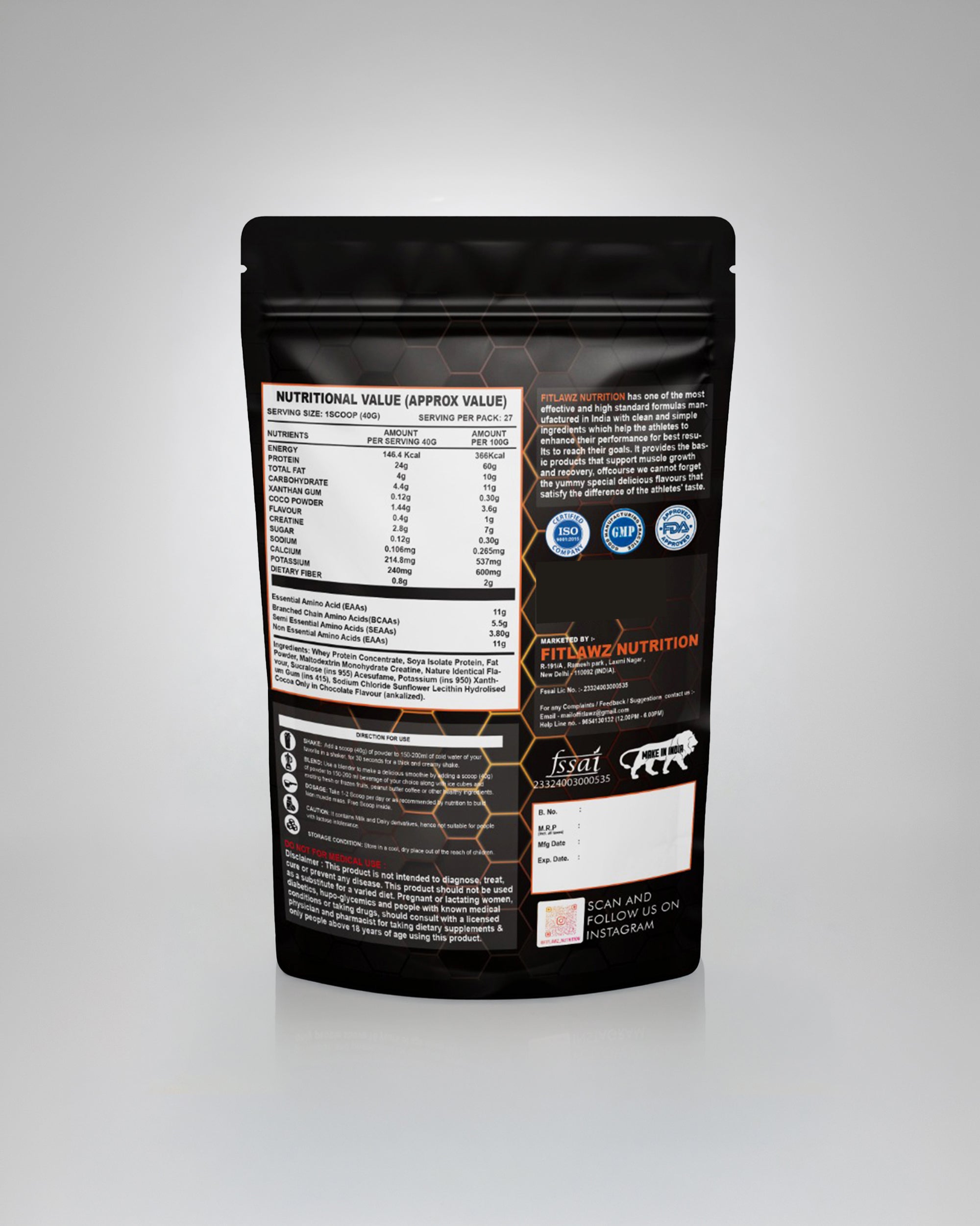 FITLAWZ - Whey Protein - 1 kg | Added Digestive Enzymes | Malai Kulfi | 27 Servings
