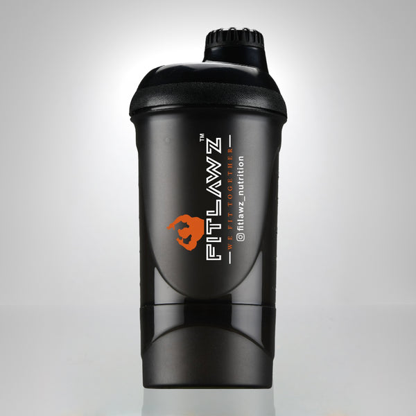 FITLAWZ - Premium  Shaker Bottle | 600 ml | With Extra Container | BPA Free