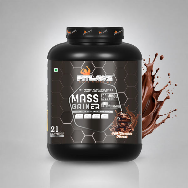 FITLAWZ - Mass Gainer - 3 kg | For Muscle Build & Gain | Milk Chocolate | 21 Servings