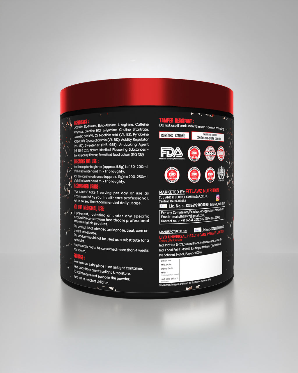 FITLAWZ - Break-Up Pre Workout - 330g | Blue Raspberry | 60 Servings