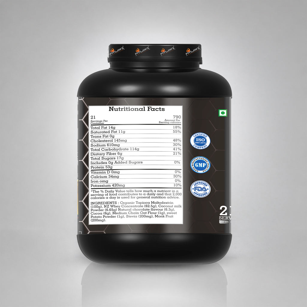 FITLAWZ - Mass Gainer - 3 kg | For Muscle Build & Gain | Milk Chocolate | 21 Servings