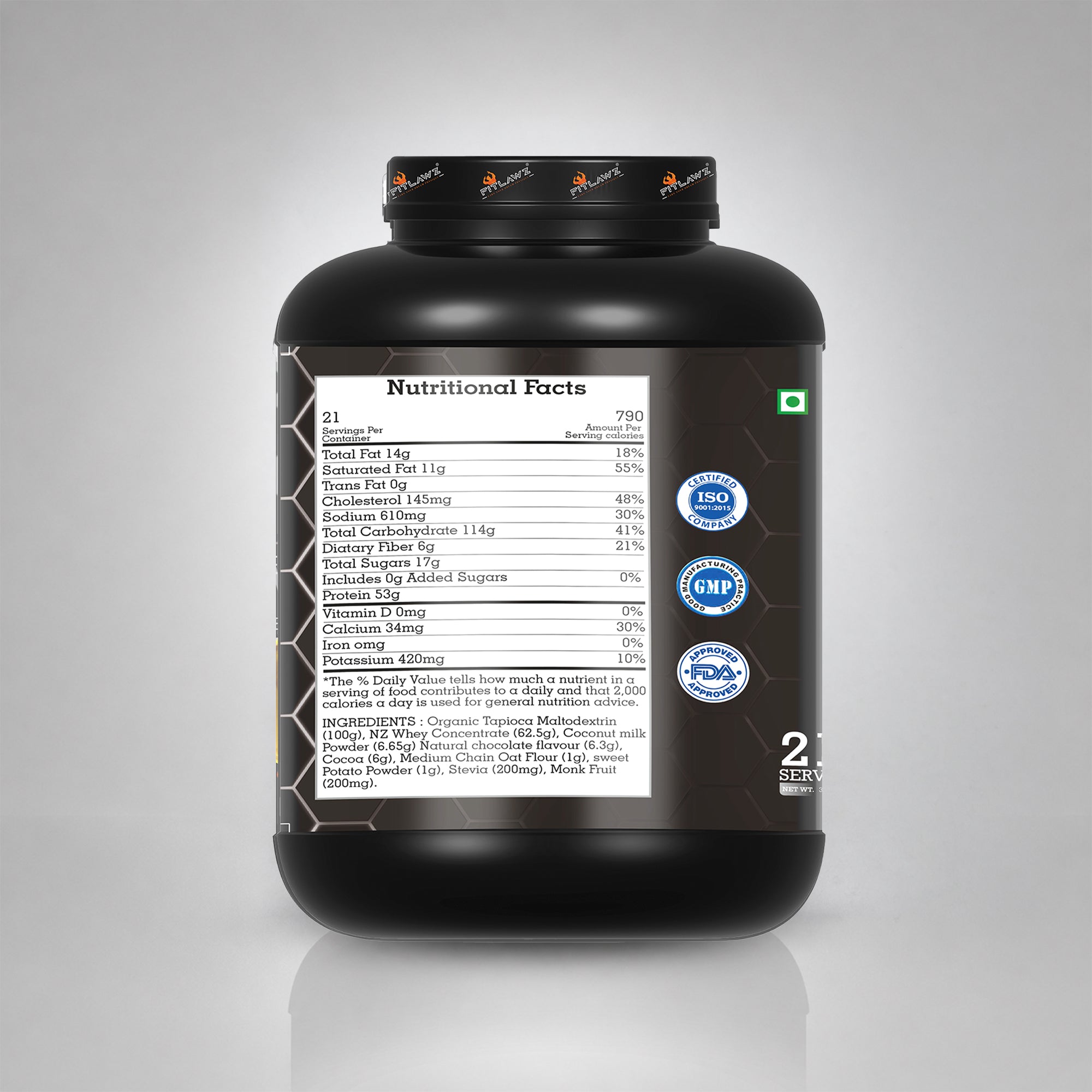 FITLAWZ - Mass Gainer - 3 kg | For Muscle Build & Gain | Milk Chocolate | 21 Servings