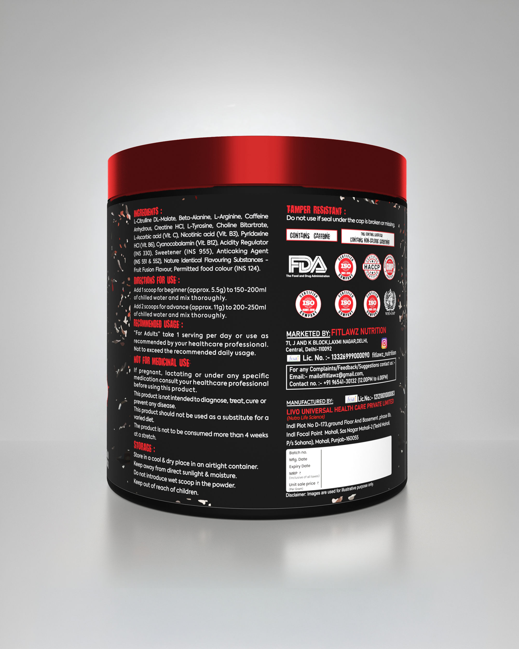 FITLAWZ - Break-Up Pre Workout - 330g | Fruit Fusion | 60 Servings