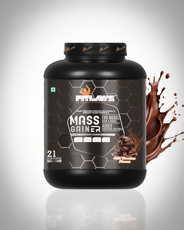 FITLAWZ - Mass Gainer - 3 kg | For Muscle Build & Gain | Milk Chocolate | 21 Servings