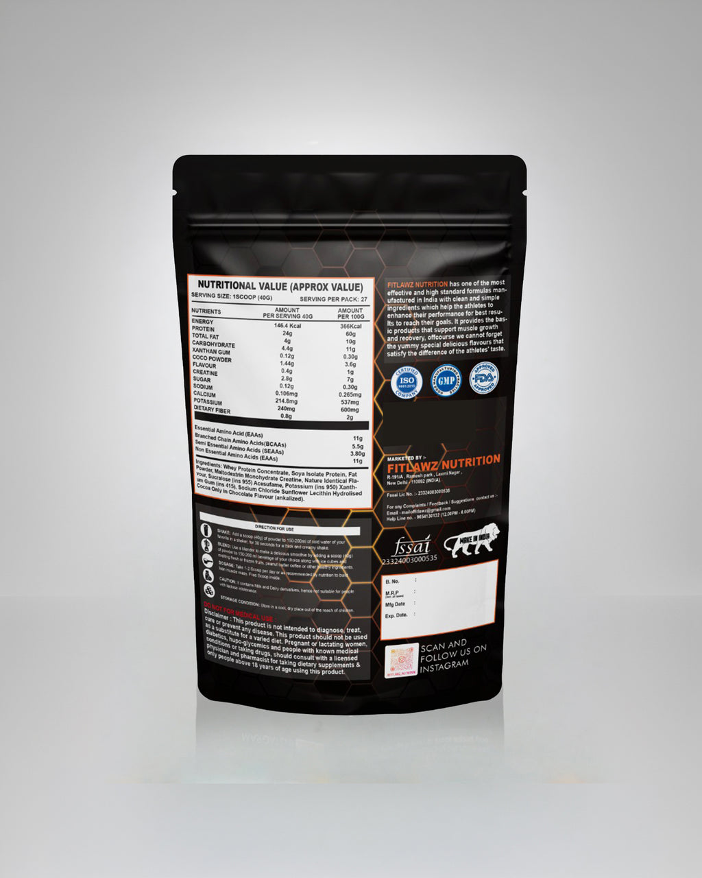 FITLAWZ - Whey Protein - 1 kg | Added Digestive Enzymes | Milk Chocolate | 27 Servings