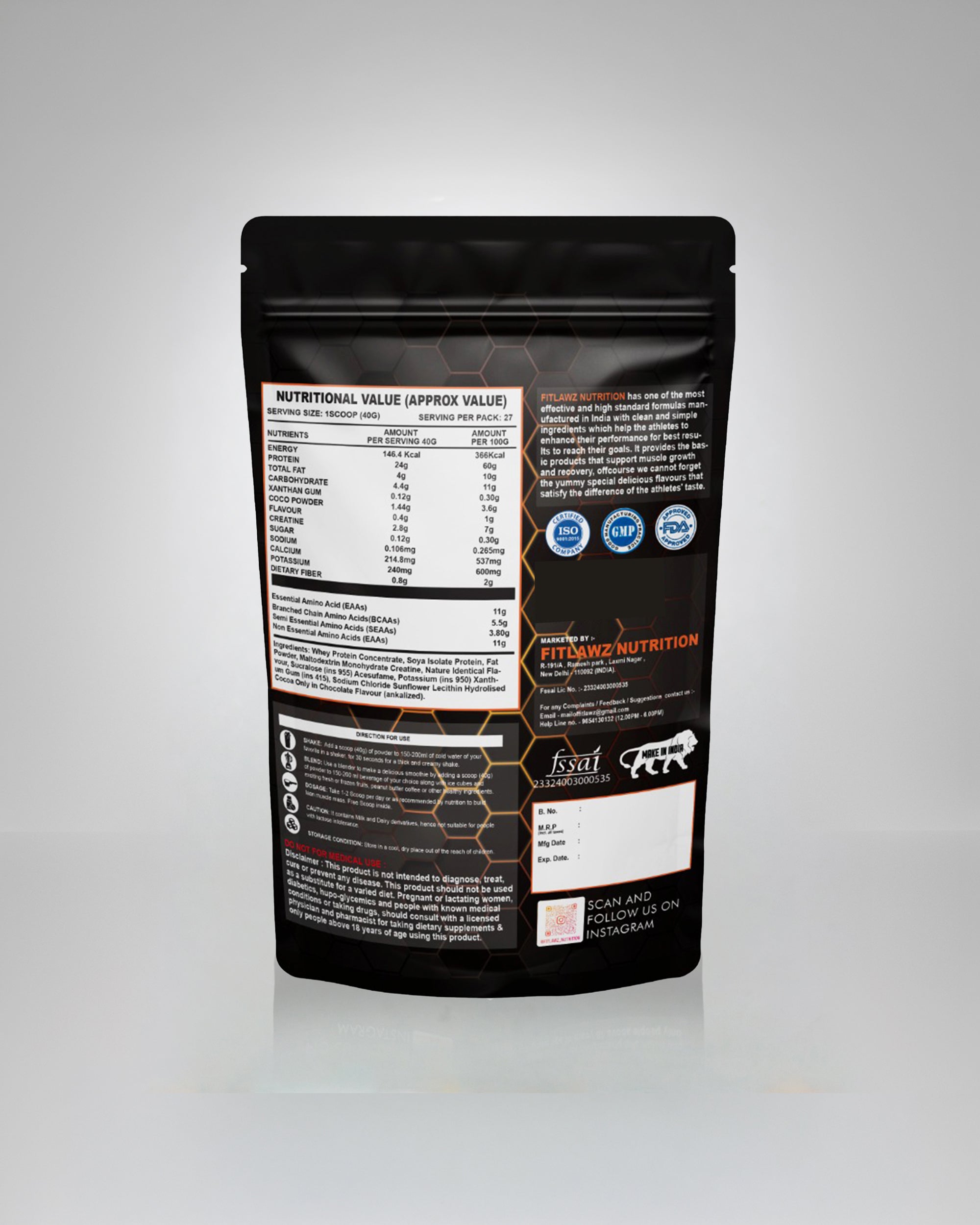 FITLAWZ - Whey Protein - 1 kg | Added Digestive Enzymes | Milk Chocolate | 27 Servings