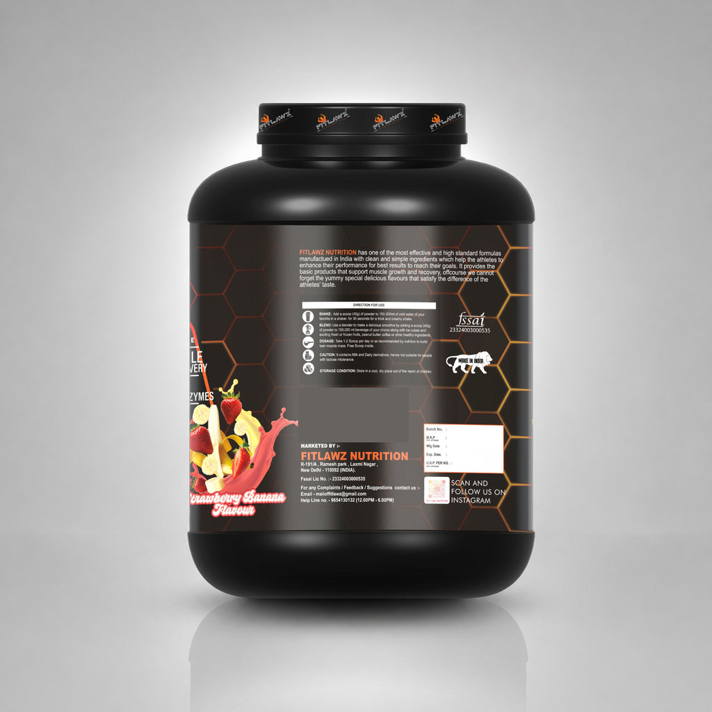 FITLAWZ - Whey Protein - 2 kg | Added Digestive Enzymes | Strawberry Banana | 50 Servings