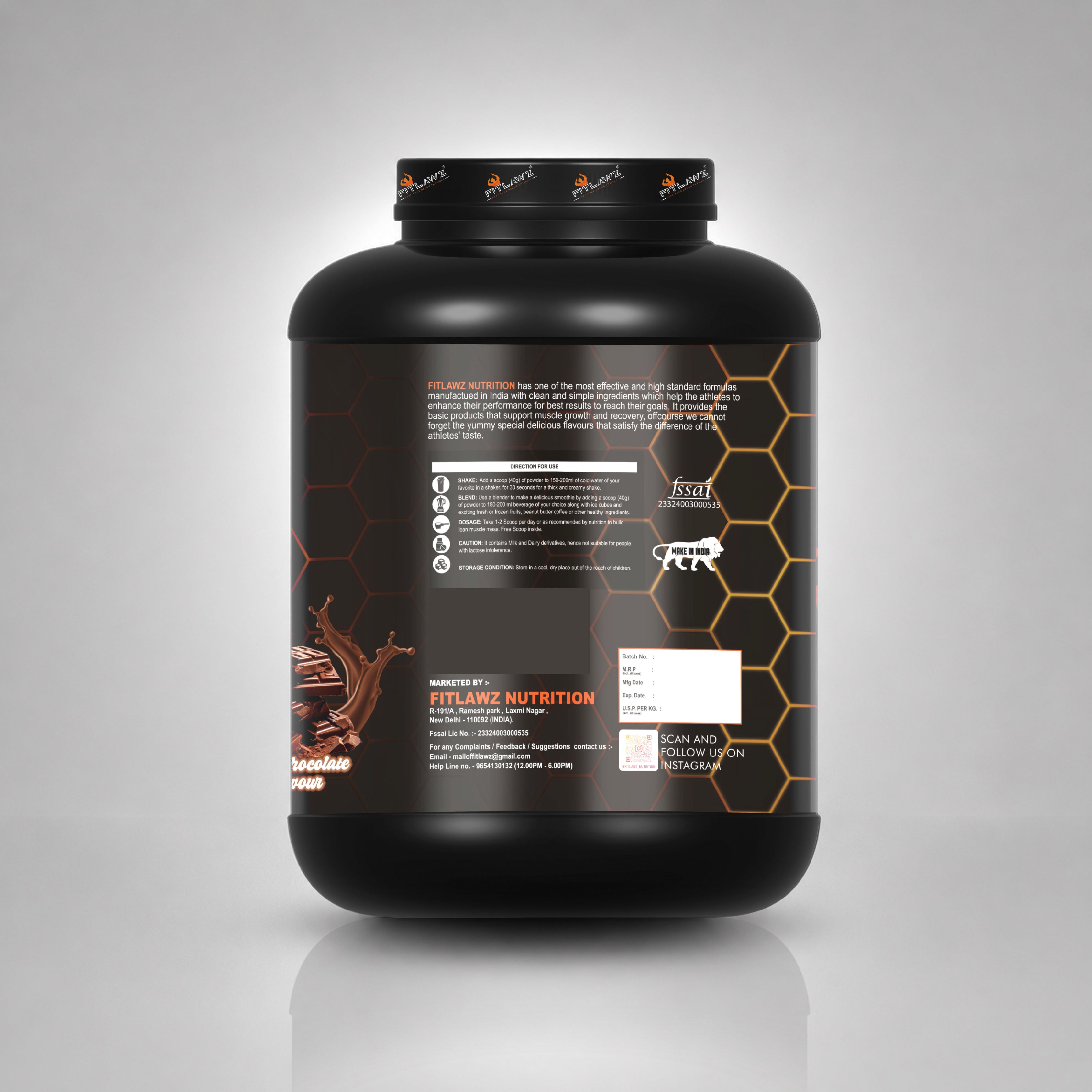 FITLAWZ - Whey Protein - 2 kg | Added Digestive Enzymes | Milk Chocolate | 50 Servings