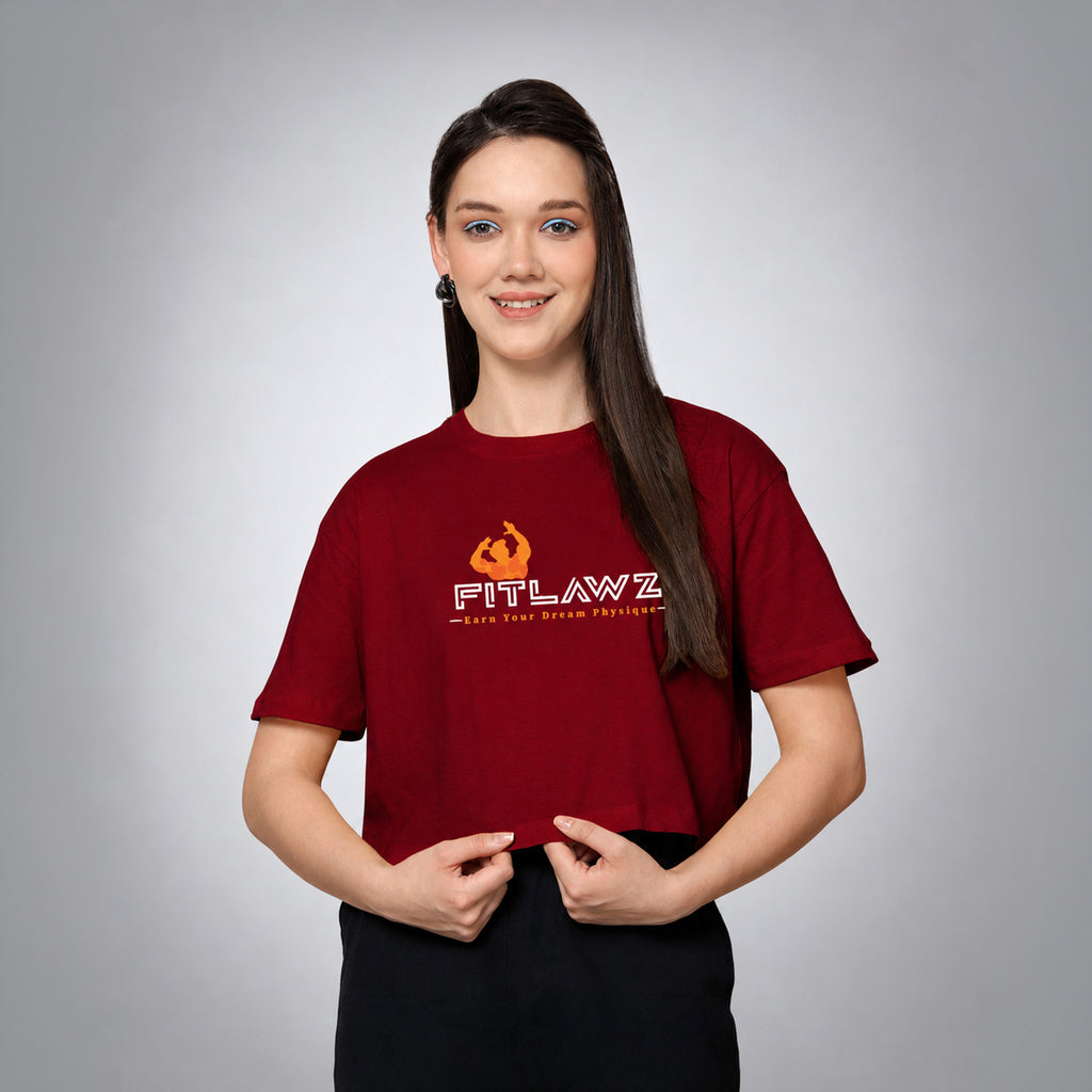 FITLAWZ - Round Neck | Crop T Shirt For Women | Comfort Fabric | Maroon Colour.