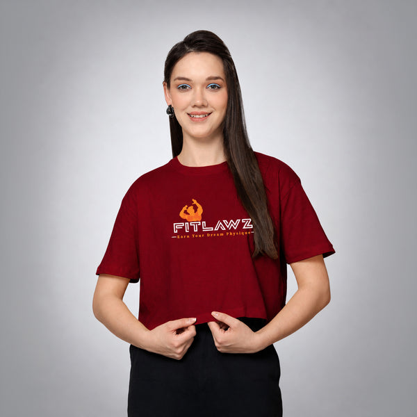 FITLAWZ - Round Neck | Crop T Shirt For Women | Comfort Fabric | Maroon Colour.